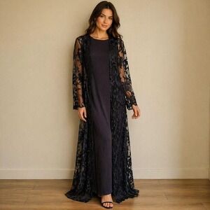 'Oleg Cassini Navy blue lace overlay long sleeve dress